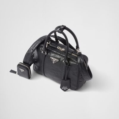 Prada Medium antique nappa leather top handle bag - Black