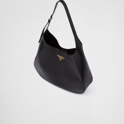 Prada 皮革 topstitching 黑色 大号肩背包