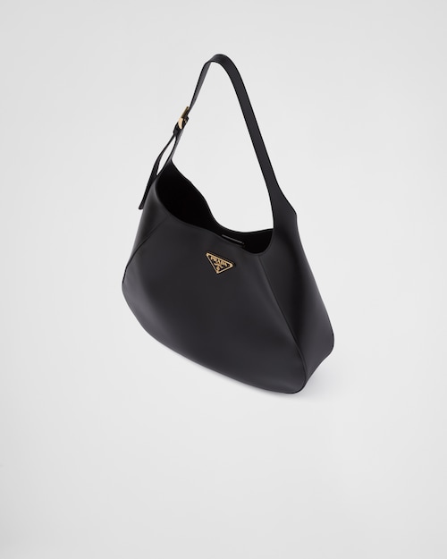 Prada 皮革 topstitching 黑色 大号肩背包