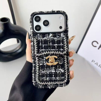 Chanel Style Tweed Quilted Card Holder Wallet Luxury Phone Case