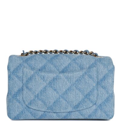 Chanel Blue Quilted Denim Rectangular Mini Flap Bag Gold Hardware
