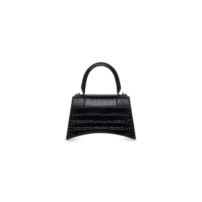 WOMEN'S HOURGLASS SMALL HANDBAG CROCODILE EMBOSSED IN BLACK