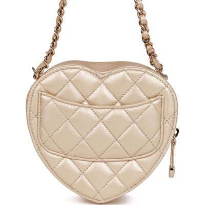 Chanel CC In Love Heart Clutch with Chain Gold Lambskin Light Gold