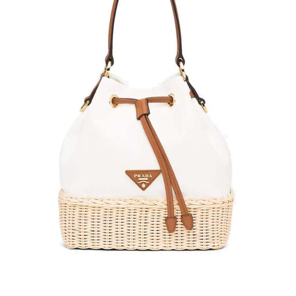 a9a582f9af0aef087a8da2b40de9eb03 Prada Bucket Bag in Wicker and Canvas