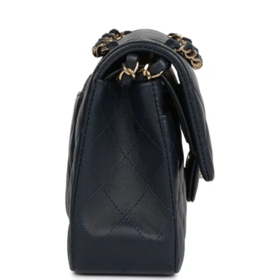 Chanel Small Classic Double Flap Navy Lambskin Light Gold Hardware
