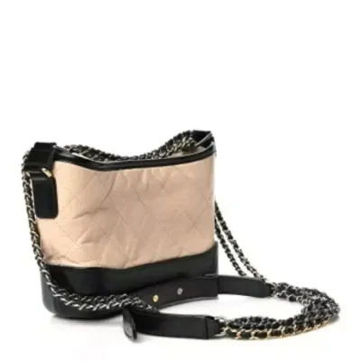 CHANEL Aged Calfskin Quilted Small Gabrielle Hobo Beige Black