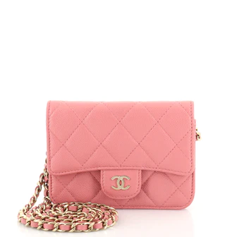 Chanel Classic Flap Card Holder on Chain Quilted Caviar Mini