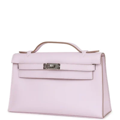 Hermès Kelly Pochette Mauve Pale Swift Palladium Hardware
