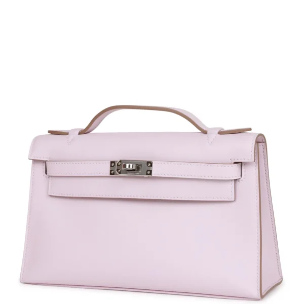 Hermès Kelly Pochette Mauve Pale Swift Palladium Hardware