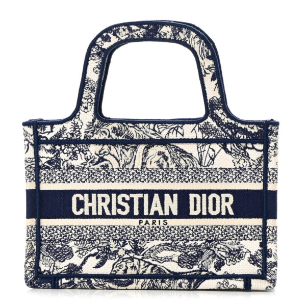 CHRISTIAN DIOR Canvas Embroidered Mini Toile De Jouy Book Tote Blue