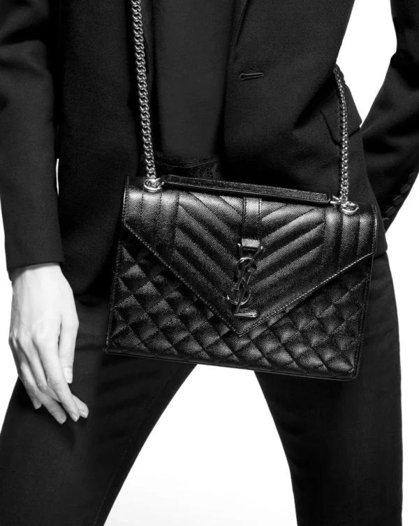YSL Envelope Medium Chain Bag in Supple Matelasse Leather