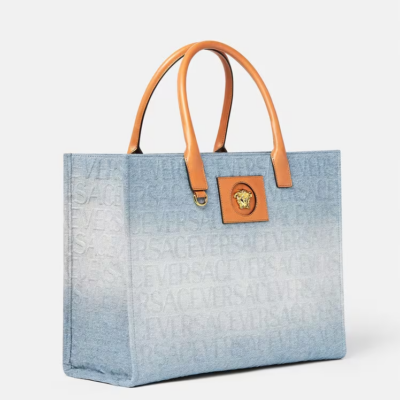 VERSACE ALLOVER LARGE DENIM TOTE BAG