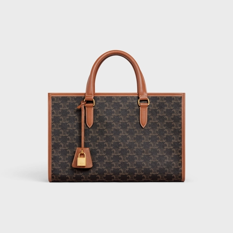 MINI HORIZONTAL CABAS IN TRIOMPHE CANVAS AND CALFSKIN
