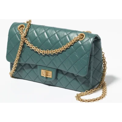 2.55 HANDBAG Aged Calfskin & Gold-Tone Metal Dark Green