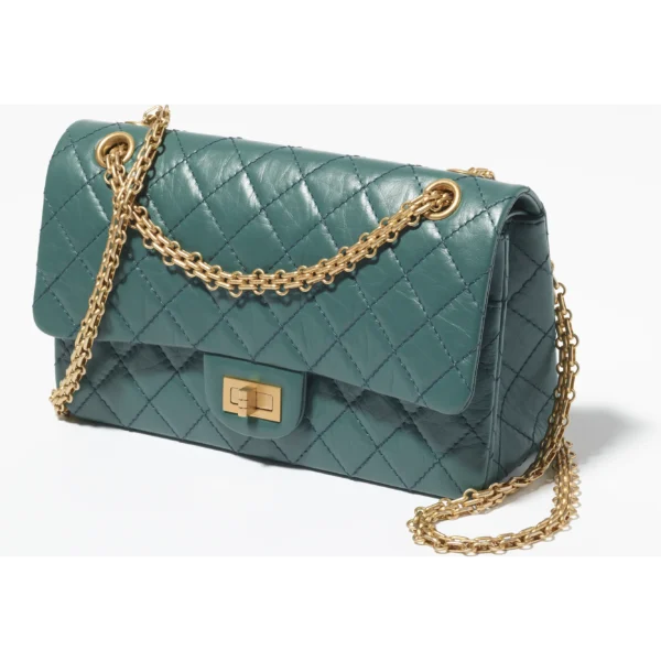 2.55 HANDBAG Aged Calfskin & Gold-Tone Metal Dark Green
