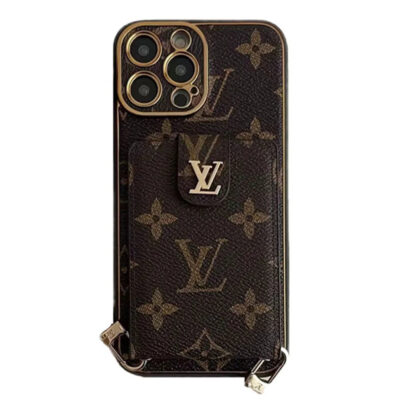 adawd Monogram Leather V iPhone Wallet Case With Crossbody Strap