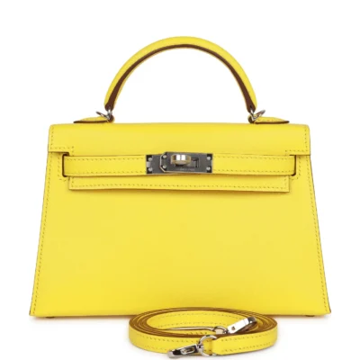 حقيبة هيرميس Kelly Sellier 20 Jaune Citron Chèvre مع إكسسوارات معدنية من البلاديوم