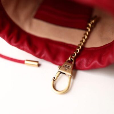 Gucci GG Marmont Double G Decoration Back Heart Detail Brass Strap Women Red Matelasse Chevron Leather Mini Buckle Bag