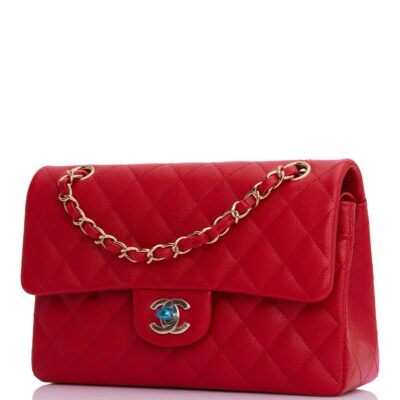 Chanel Small Classic Double Flap Red Caviar Light Gold Hardware