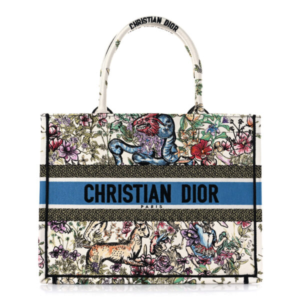 b046d1c6efb675737b1645b7677532b2 CHRISTIAN DIOR Canvas Embroidered Medium D-Constellation Book Tote Latte Multicolor