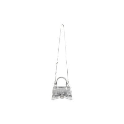b13a60154c90639a58968d5b5af29cc6 WOMEN'S HOURGLASS XS HANDBAG CROCODILE EMBOSSED IN SILVER