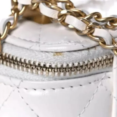 CHANEL Calfskin Quilted Mini Perfect Fit Vanity Case With Chain White