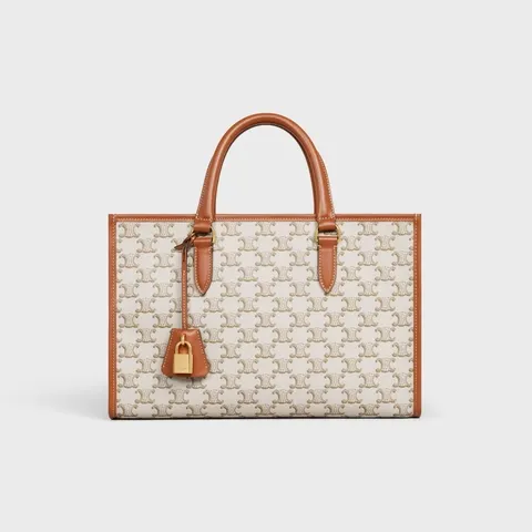 b189c4a27c3298cd2b73e47cf4e84758 MINI HORIZONTAL CABAS IN TRIOMPHE CANVAS AND CALFSKIN WHITE