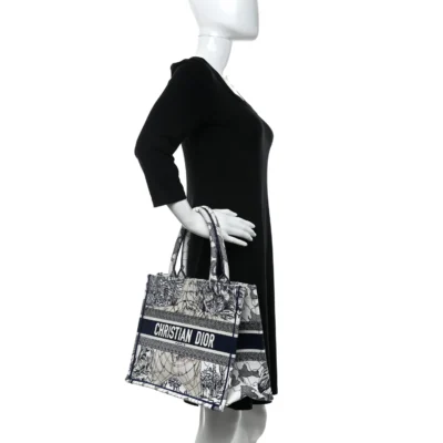 CHRISTIAN DIOR Canvas Embroidered Large Around The World Book Tote Blue