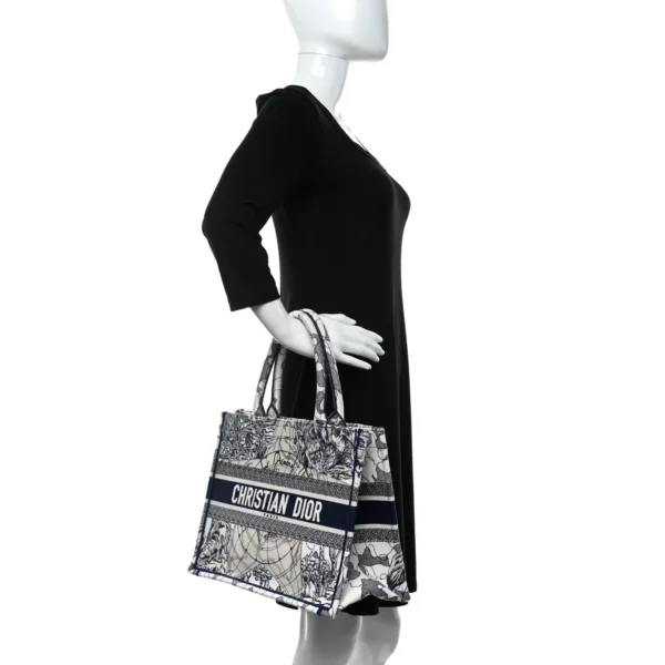 CHRISTIAN DIOR Canvas Embroidered Large Around The World Book Tote Blue