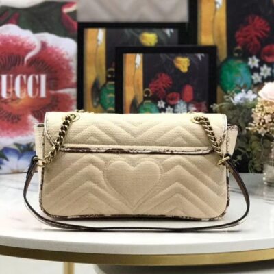 b250b524d47905786837f5b89dc4936c حقيبة كتف نسائية غوتشي GG Marmont Raffia Snakeskin Trimming Brass شعار Spring إغلاق حلقة كتف بحزام باللون البيج