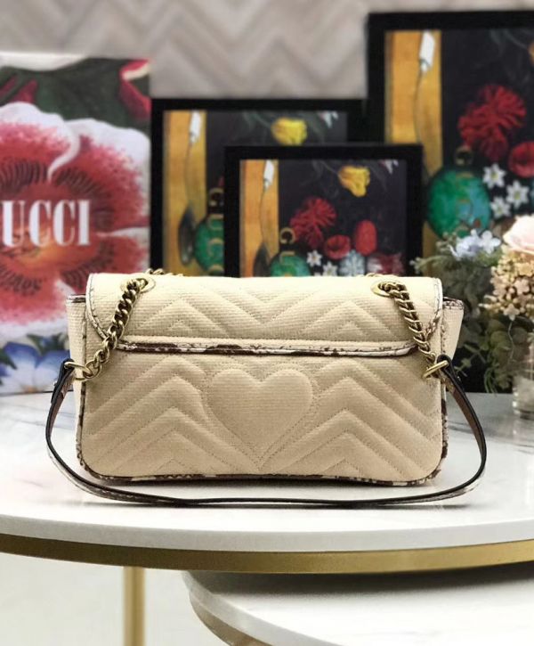 b250b524d47905786837f5b89dc4936c حقيبة كتف نسائية غوتشي GG Marmont Raffia Snakeskin Trimming Brass شعار Spring إغلاق حلقة كتف بحزام باللون البيج