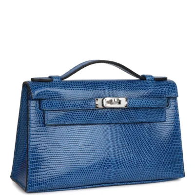 Hermès Kelly Pochette Bleu Saphir Lizard Palladium Hardware