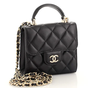 Chanel Square Classic Flap Top Handle Clutch with Chain Quilted Lambskin