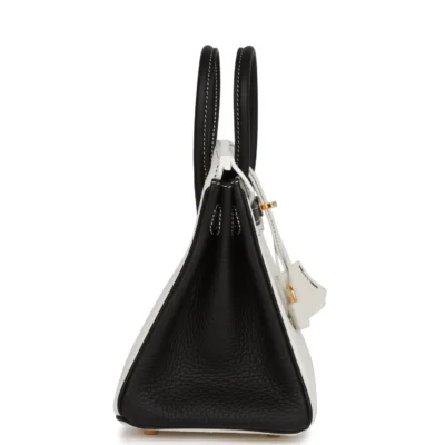 Hermès Special Order (HSS) Birkin 25 White and Black Clemence Gold Hardware