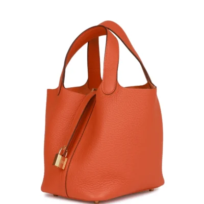b3a39985cba44adfa9f643ace124b549 Hermès Picotin Lock 18 Orange Clemence Gold Hardware