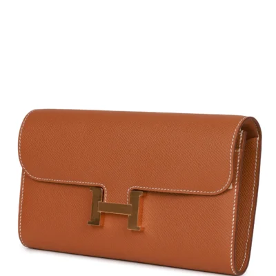 Hermès Constance Go Epsom Geldbörse in Gold mit goldfarbenen Metallbeschlägen
