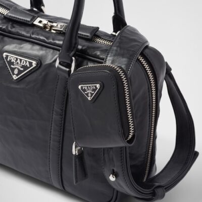 Prada Medium antique nappa leather top handle bag - Black