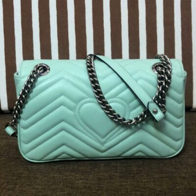 Gucci GG Marmont Small Tiffany Green Quilted Leather Silver GG Logo Buckle Female Flap Chain Shoulder Bag 2022 Price