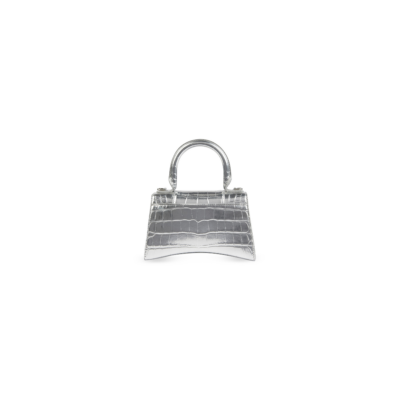 b47fe02a32d2adfd8f47b738360a45ec WOMEN'S HOURGLASS XS HANDBAG CROCODILE EMBOSSED IN SILVER
