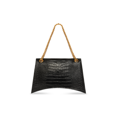 b4f0441dbe86fbc2ecc62f26ef85f497 WOMEN'S CRUSH LARGE CHAIN BAG CROCODILE EMBOSSED IN BLACK