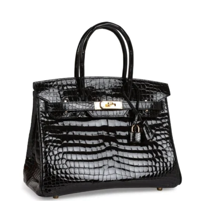 爱马仕 Birkin 30 黑色 亮面 Niloticus 鳄鱼皮 金色五金 包