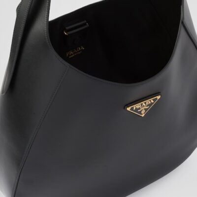 Prada 皮革 topstitching 黑色 大号肩背包