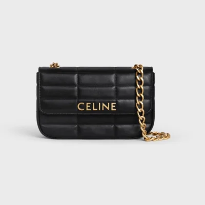 CHAIN SHOULDER BAG MATELASSE MONOCHROME CELINE IN QUILTED GOATSKIN BLACK