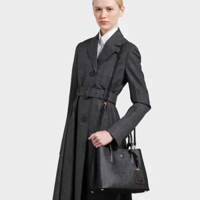 Prada Small Saffiano Leather Double Prada Bag in Black