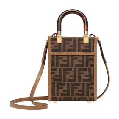 Fendi Mini Sunshine Shopper in Brown FF Fabric Mini Bag