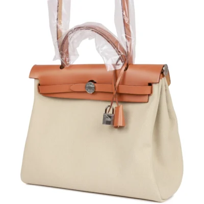Hermès Herbag Zip PM 31 Beton Toile H Berline Vache Naturel Hunter Palladium Hardware
