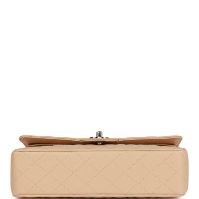 Chanel Medium Classic Double Flap Bag Beige Caviar Silver Hardware