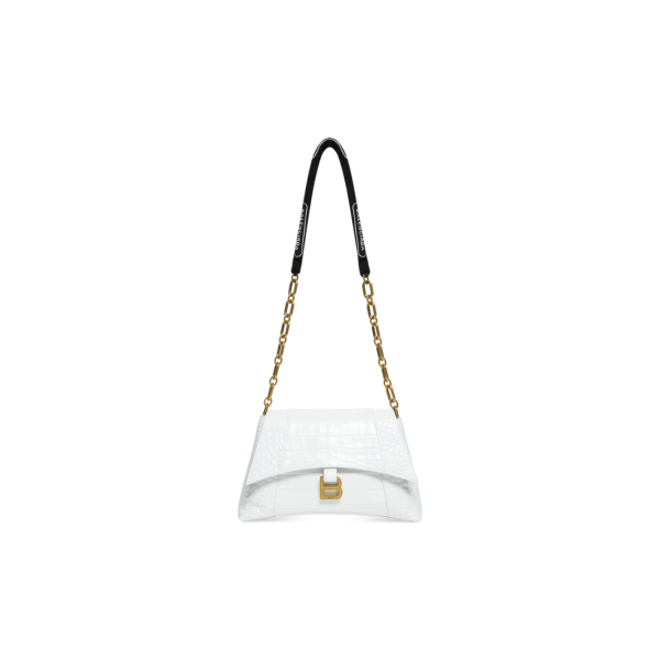 WOMEN'S DOWNTOWN SMALL SHOULDER BAG WITH CHAIN CROCODILE EMBOSSED IN WHITE