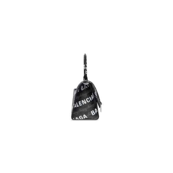 WOMEN'S HOURGLASS SMALL HANDBAG BB MONOGRAM COATED CANVAS AND ALLOVER LOGO IN BLACK