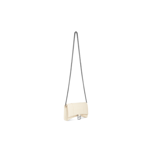 WOMEN'S HOURGLASS WALLET ON CHAIN CROCODILE EMBOSSED IN BEIGE
